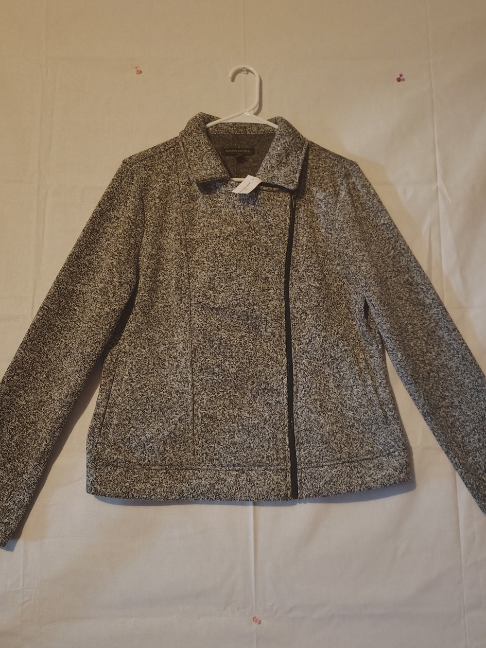 Banana Republic Black and White Tweed Zip Blazer Size L NWT